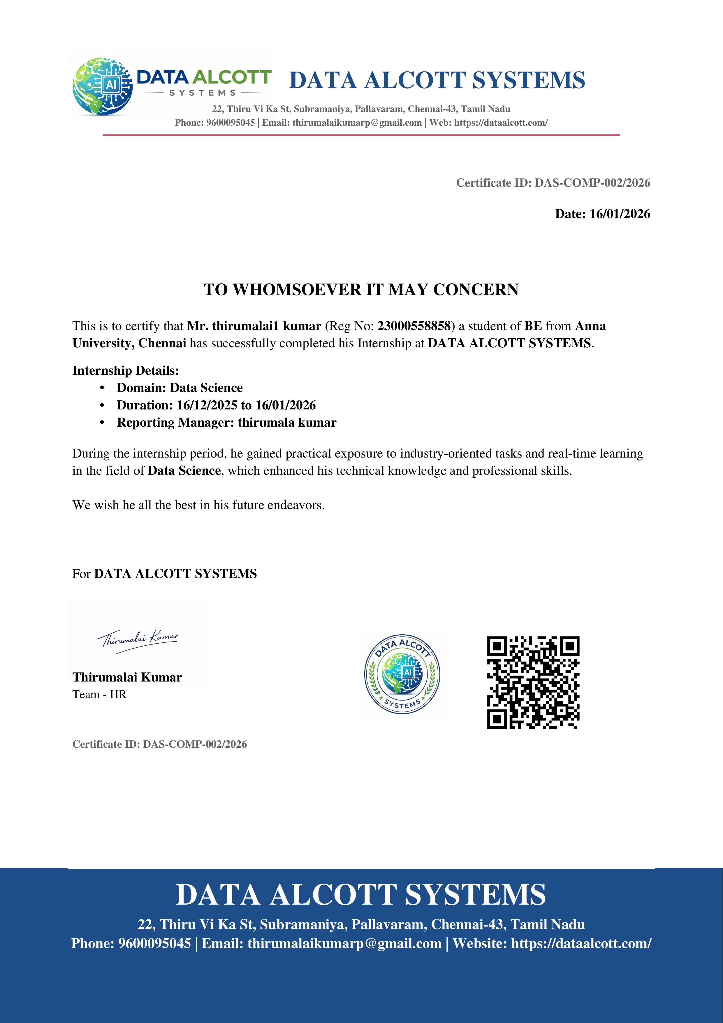 Internship Completion Certificate