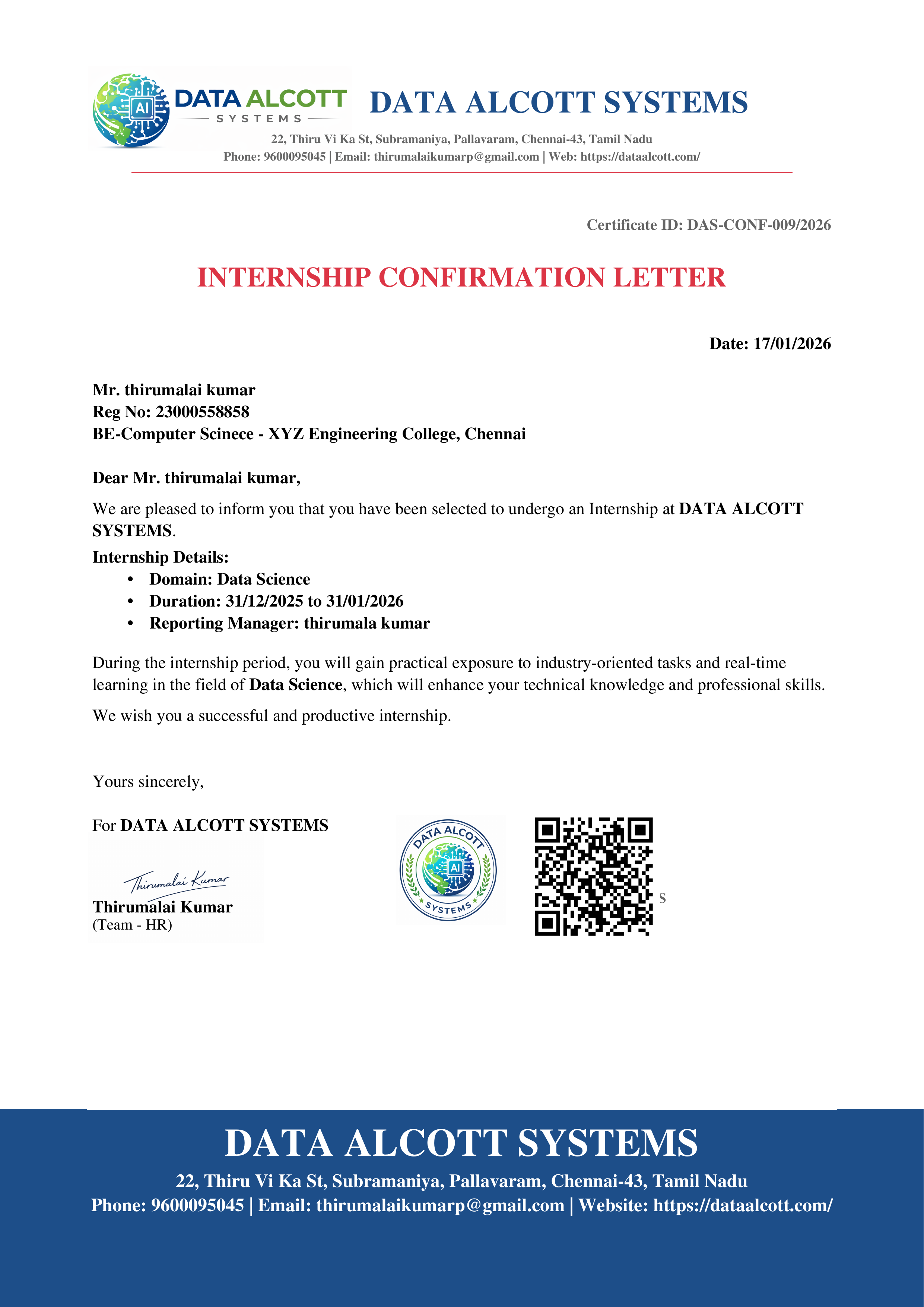 Internship Confirmation Certificate